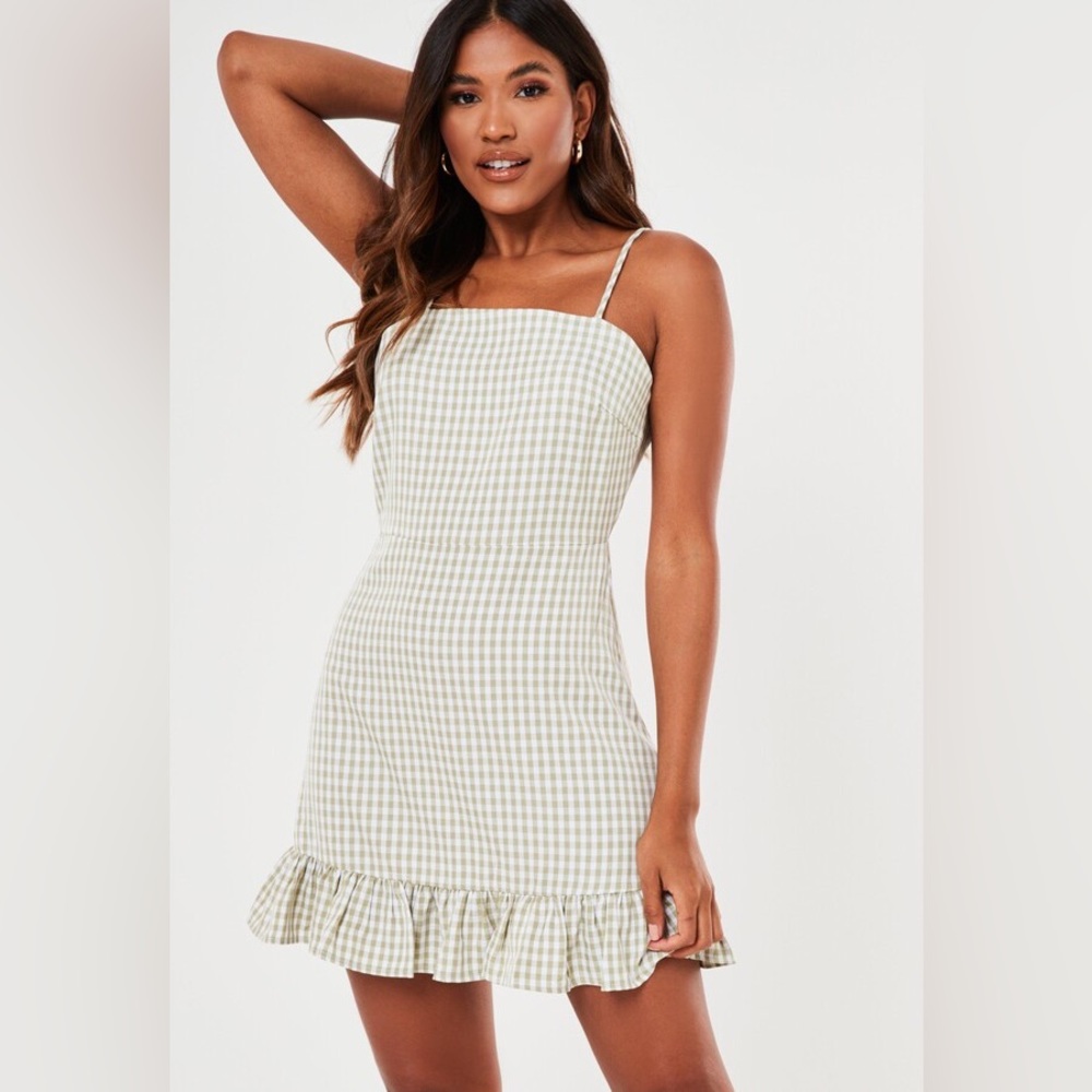 Missguided check Ruffle cami gingham mini dress size US 2 worn once